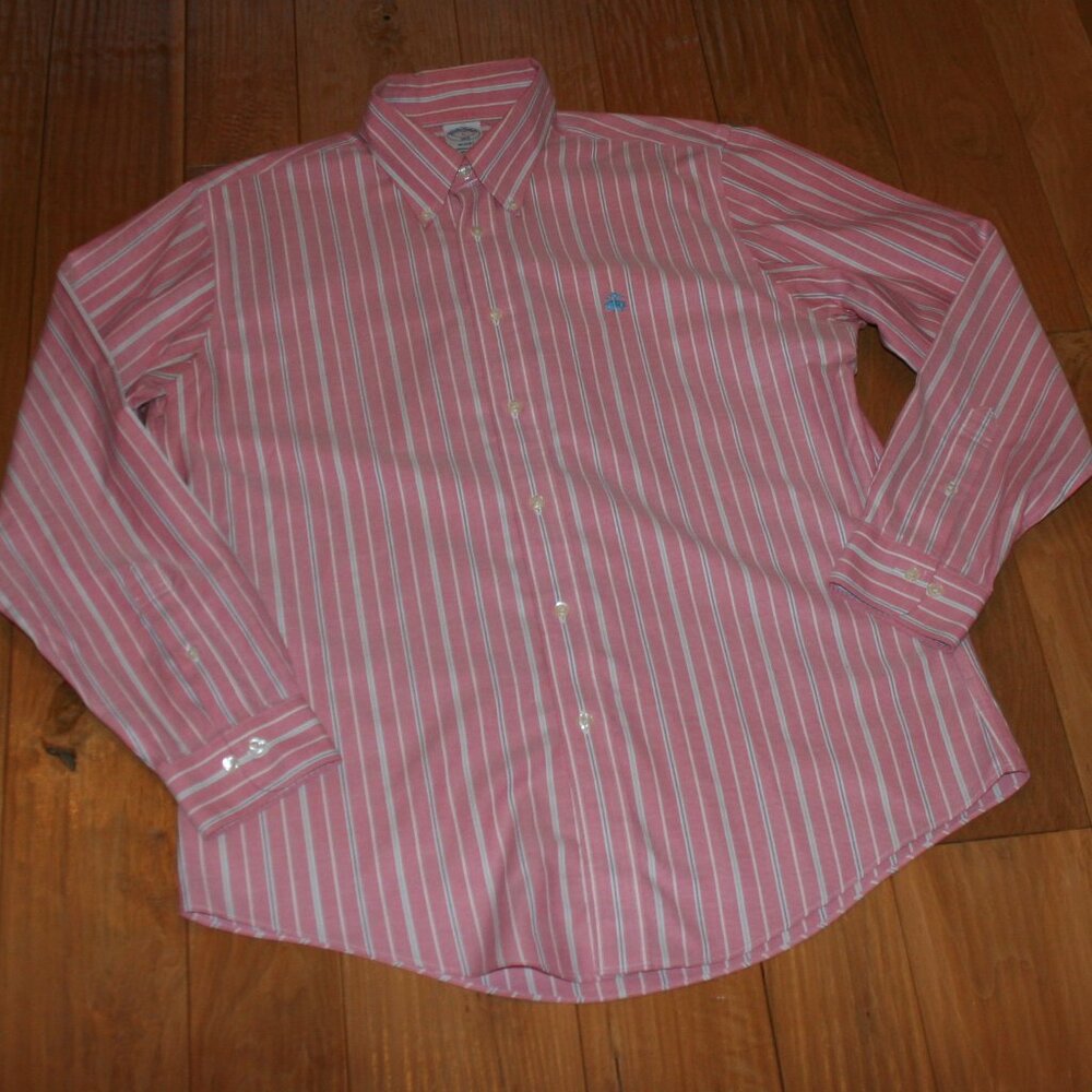 Brooks Brothers Regent Long Sleeve Pink/Stripe Shirt Size Large - Picture 3 of 11